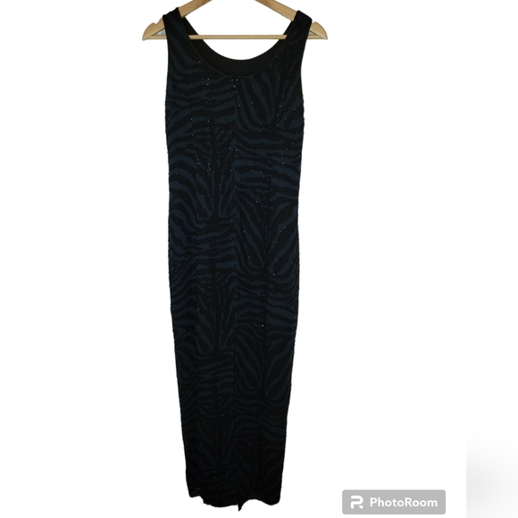 Vintage Bieff Basix 100% Silk Beaded Zebra Print Dress Size 8 - Picture 3 of 6